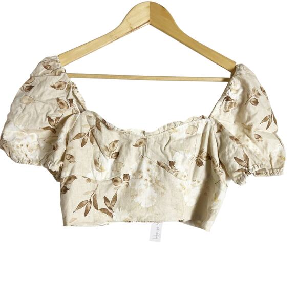 House of Harlow 1960 Samina Cream Floral Print Short Sleeve Crop Top Size 10 - Picture 1 of 8